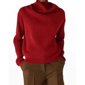 LORO PIANA red Asymmetric Mellbreak cashmere turtleneck jumper sweater L bust44